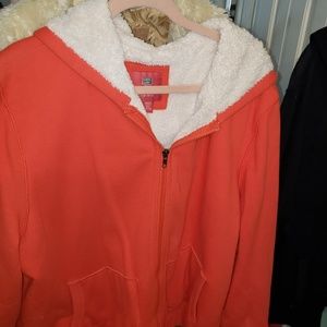 Fleece lined sweatshirt jacket.